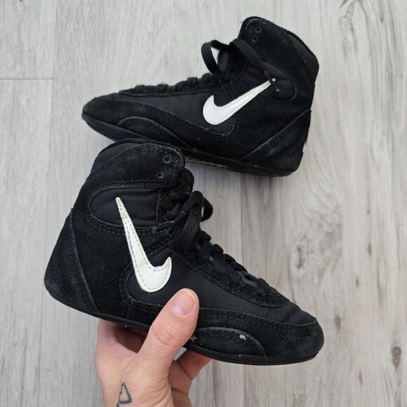 vintage Nike | OG Sidesweep II black suede wrestling shoes | Toddler 12 - Picture 1 of 11